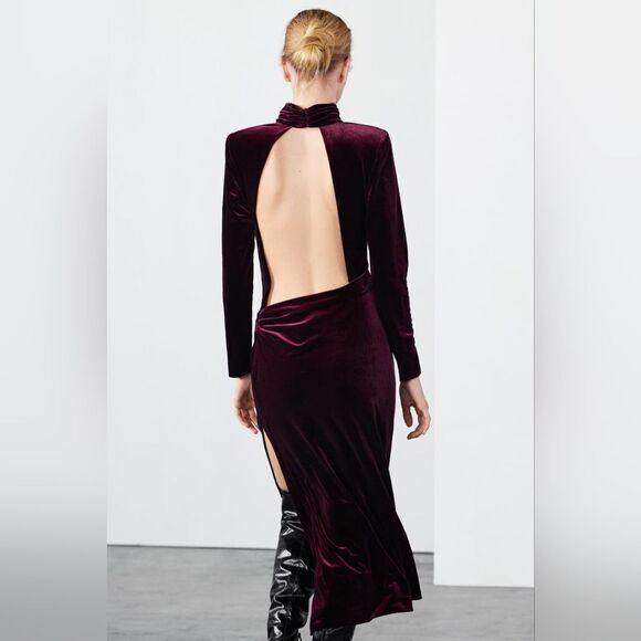 NWT ZARA DRAPED VELVET DRESS ZWβCOLLECTION burgundy - Picture 11 of 13